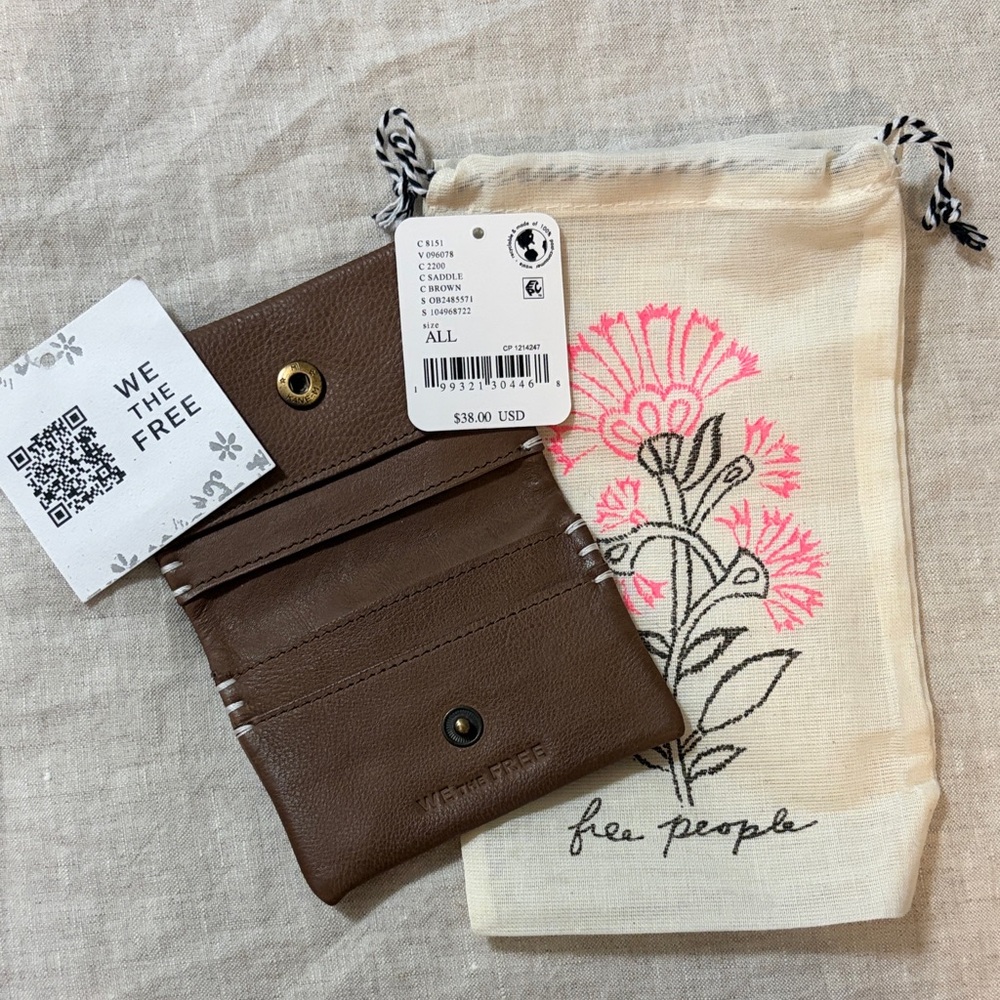 We The Free Brown Leather Snap Card Case